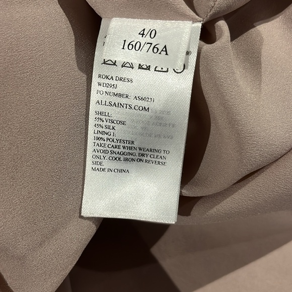 AllSaints Roka Rose Pink Silk-Blend Asymmetrical Dress - Picture 11 of 11